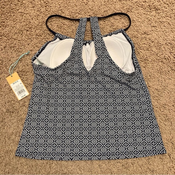 Kona Sol Halter Takini Swim Suit Top Navy White Pattern XS Bathing Suit Padded - Picture 2 of 5